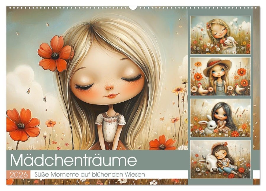 Mädchenträume. Süße Momente auf blühenden Wiesen (Wandkalender 2026 DIN A2 quer), CALVENDO Monatskalender - Rose Hurley