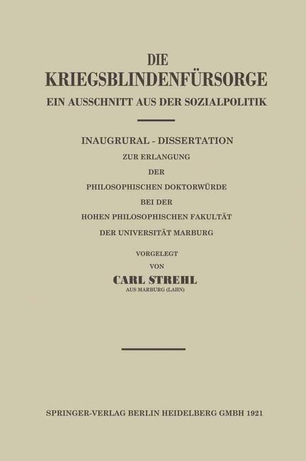 Die Kriegsblindenfürsorge - Carl Strehl