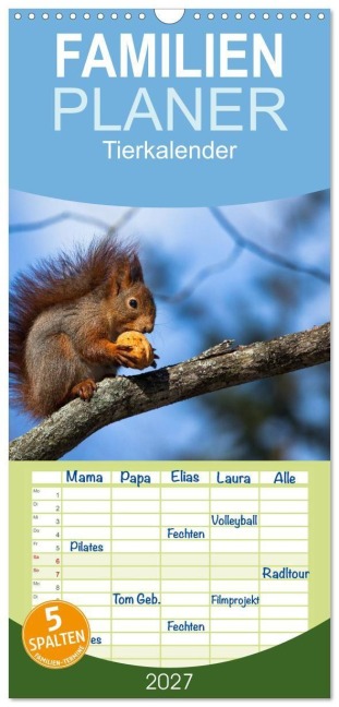 Familienplaner 2027 - Tierkalender 2027 mit 5 Spalten (Wandkalender, 21 x 45 cm) CALVENDO - Frank Tschöpe