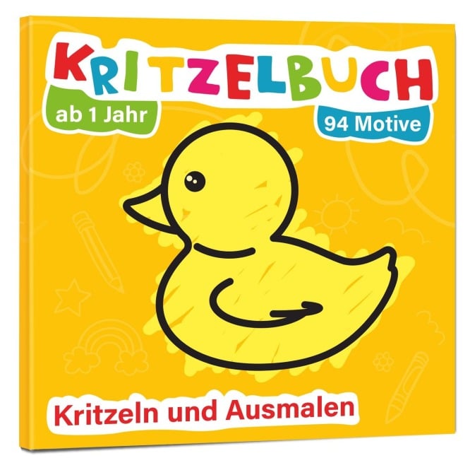 Mein erstes Kritzelbuch ab 1 Jahr: über 94 große Motive - für Jungs und Mädchen - Ausmalbuch - Ausmalen und kritzeln mit Spielzeug, Tiere, Fahrzeuge, Obst, Gegenstände und vieles mehr - 