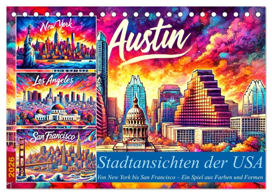 Stadtansichten der USA in Tusche (Tischkalender 2026 DIN A5 quer), CALVENDO Monatskalender - Marco Warstat