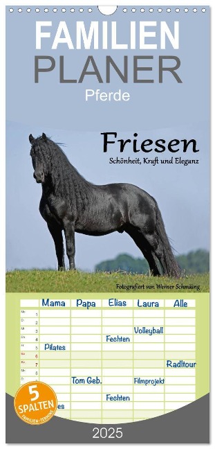 Familienplaner 2025 - Friesen - Schönheit, Kraft und Eleganz mit 5 Spalten (Wandkalender, 21 x 45 cm) CALVENDO - Werner Schmäing