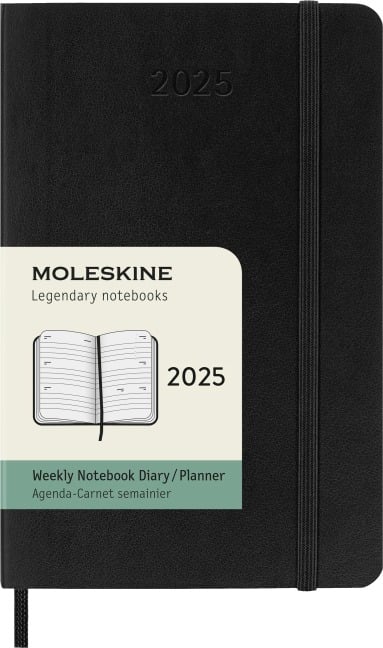 Moleskine 12 Monate Wochenkalender 2025, Pocket/A6, 1 Wo = 2 Seiten, horizontal, Weicher Einband, Schwarz - 