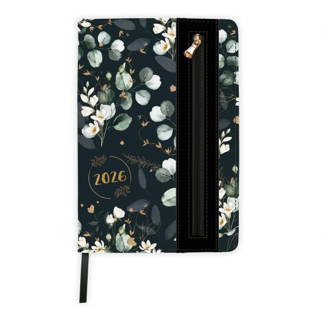 Trötsch Wochenplaner A5 mit Tasche Flowers black 2026 - 