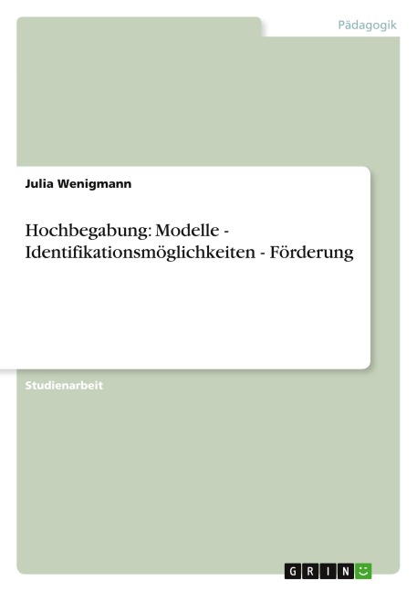 Hochbegabung: Modelle - Identifikationsmöglichkeiten - Förderung - Julia Wenigmann