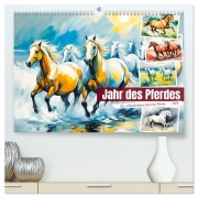 Cover-Bild zum Titel 'Jahr des Pferdes - Der unbezähmbare Geist der Pferde (hochwertiger Premium Wandkalender 2026 DIN A2 quer), Kunstdruck in Hochglanz' von 'Anja Frost'