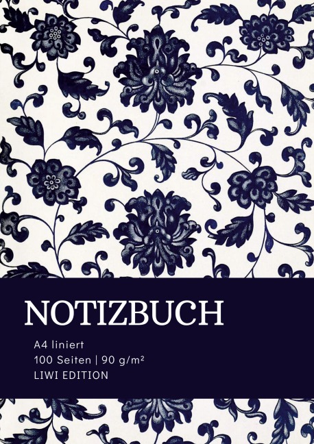 Notizbuch A4 liniert - 100 Seiten Soft Cover - floral blau - FSC Papier - Notizbuch A4, Notebook A4