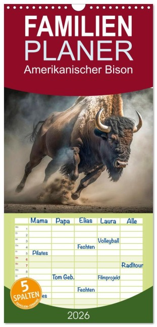 Familienplaner 2026 - Amerikanischer Bison mit 5 Spalten (Wandkalender, 21 x 45 cm) CALVENDO - Peter Roder
