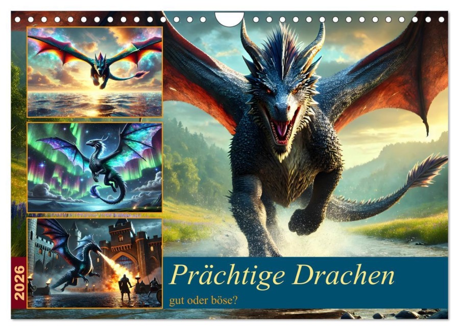 Prächtige Drachen, gut oder böse? (Wandkalender 2026 DIN A4 quer), CALVENDO Monatskalender - Sandra Lorenzen-Müller