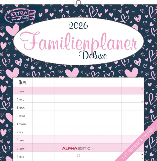 Familienplaner Deluxe 2026 - Broschürenkalender 30x30 cm (30x60 geöffnet) - Kalender mit Platz für Notizen - 5 Spalten - Bildkalender - Wandkalender - 