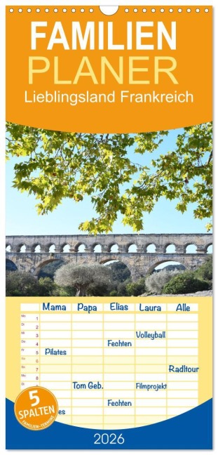 Familienplaner 2026 - Lieblingsland Frankreich mit 5 Spalten (Wandkalender, 21 x 45 cm) CALVENDO - Flori Flori0