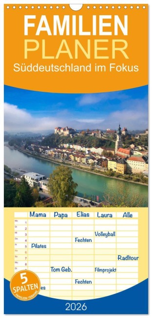 Familienplaner 2026 - Süddeutschland im Fokus mit 5 Spalten (Wandkalender, 21 x 45 cm) CALVENDO - Klaus-Peter Huschka