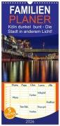Cover-Bild zum Titel 'Familienplaner 2026 - Köln dunkel bunt - Die Stadt in anderem Licht! mit 5 Spalten (Wandkalender, 21 x 45 cm) CALVENDO' von 'Peter Brüggen'