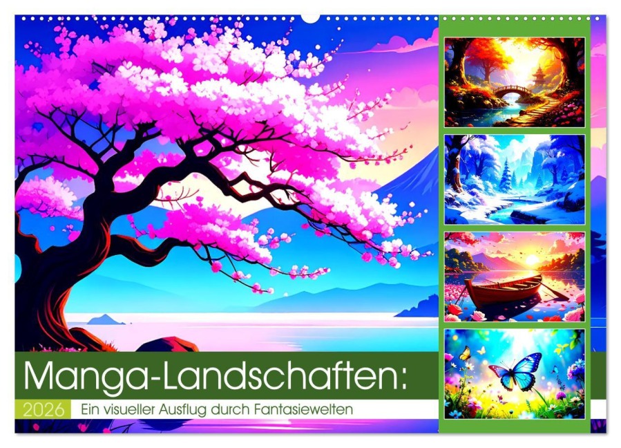 Manga-Landschaften: Ein visueller Ausflug durch Fantasiewelten (Wandkalender 2026 DIN A2 quer), CALVENDO Monatskalender - Ivy Mueller