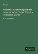 Cover-Bild zum Titel 'Ministerial-Blatt für die gesammte innere Verwaltung in den Königlich Preußischen Staaten' von 'Anonym'