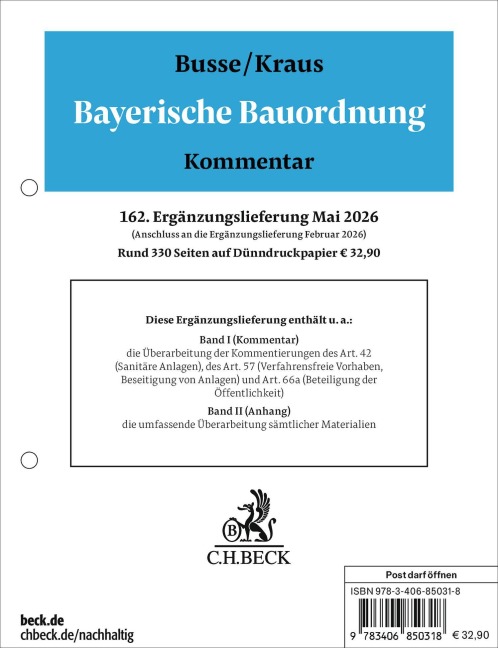 Bayerische Bauordnung  162. Ergänzungslieferung - 