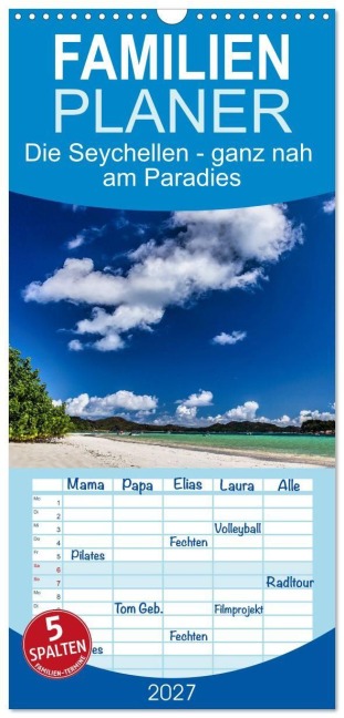 Familienplaner 2027 - Die Seychellen - ganz nah am Paradies mit 5 Spalten (Wandkalender, 21 x 45 cm) CALVENDO - Rsiemer