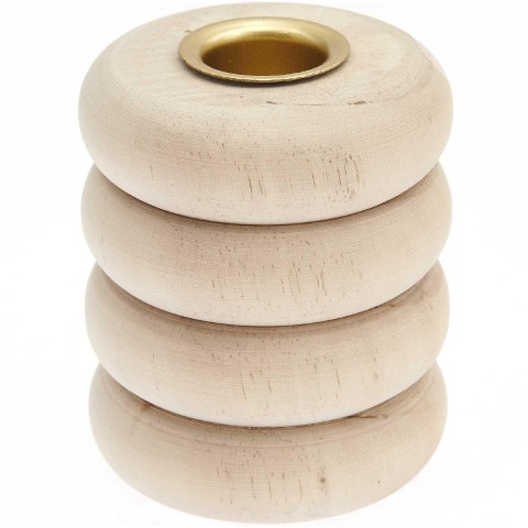 Holz Kerzenhalter Ringe, groß, 7x7x8cm, passend für Kerzen Ø 2,4cm - 