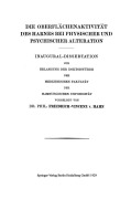 Cover-Bild zum Titel 'Die Oberflächenaktivität des Harnes bei Physischer und Psychischer Alteration' von 'Friedrich-Vincenz von Hahn'