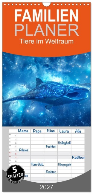 Familienplaner 2027 - Tiere im Weltraum mit 5 Spalten (Wandkalender, 21 x 45 cm) CALVENDO - Steffen Gierok-Latniak