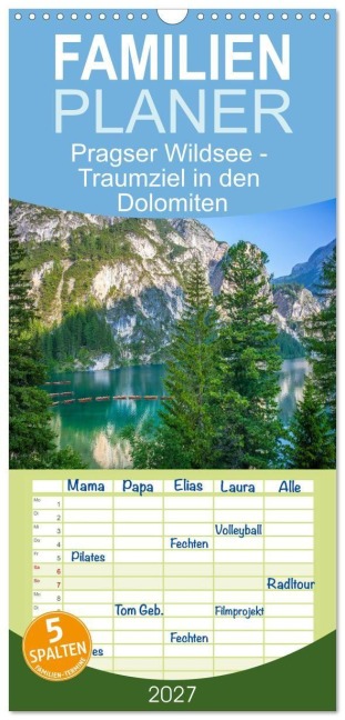 Familienplaner 2027 - Pragser Wildsee - Traumziel in den Dolomiten mit 5 Spalten (Wandkalender, 21 x 45 cm) CALVENDO - Thomas Bugdoll