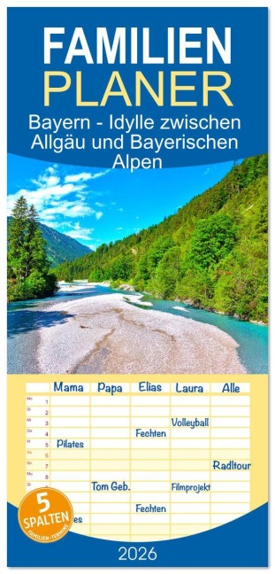Familienplaner 2026 - Bayern - Idylle zwischen Allgäu und Bayerischen Alpen mit 5 Spalten (Wandkalender, 21 x 45 cm) CALVENDO - Lost Plastron Pictures