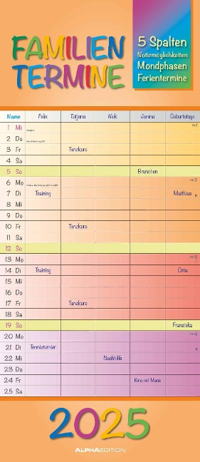 Regenbogen 2025 Familienplaner - Terminkalender - Familienkalender - 19,5x45 - 