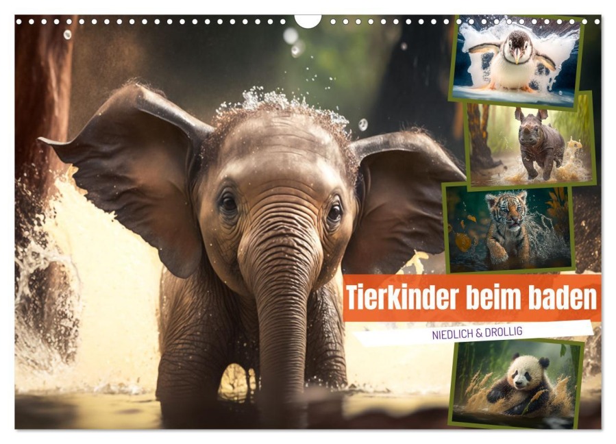 Tierkinder beim baden (Wandkalender 2026 DIN A3 quer), CALVENDO Monatskalender - Dirk Meutzner