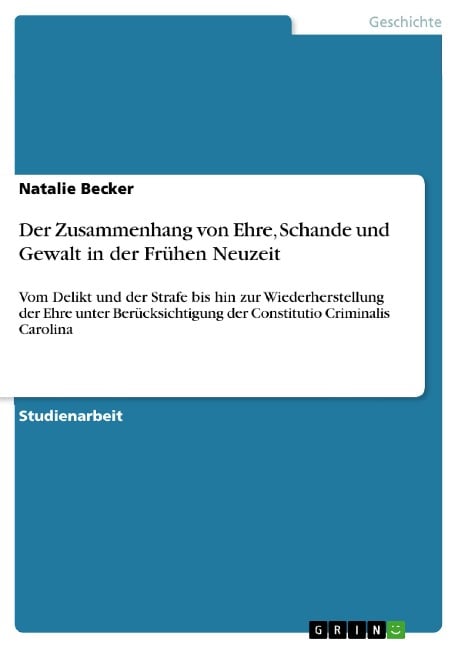 Der Zusammenhang von Ehre, Schande und Gewalt in der Frühen Neuzeit - Natalie Becker