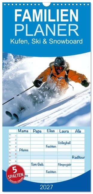 Familienplaner 2027 - Kufen, Ski & Snowboard mit 5 Spalten (Wandkalender, 21 x 45 cm) CALVENDO - Peter Roder