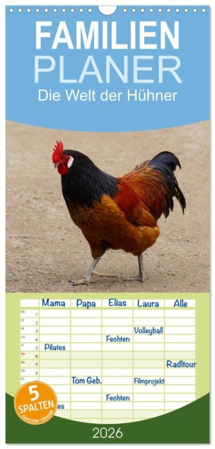 Familienplaner 2026 - Die Welt der Hühner mit 5 Spalten (Wandkalender, 21 x 45 cm) CALVENDO - Kattobello Kattobello
