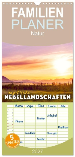 Familienplaner 2027 - Mystische Nebellandschaften mit 5 Spalten (Wandkalender, 21 x 45 cm) CALVENDO - Sf
