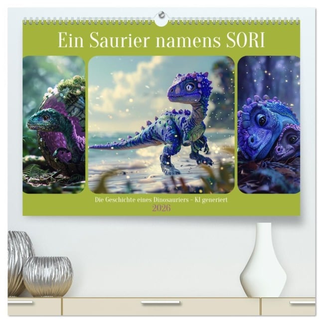 Ein Saurier namens Sori (hochwertiger Premium Wandkalender 2026 DIN A2 quer), Kunstdruck in Hochglanz - Cathrin Illgen