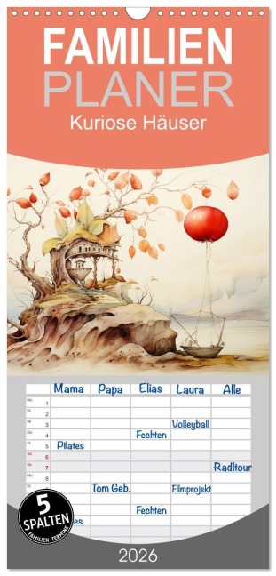 Familienplaner 2026 - Kuriose Häuser mit 5 Spalten (Wandkalender, 21 x 45 cm) CALVENDO - Daniela Tapper