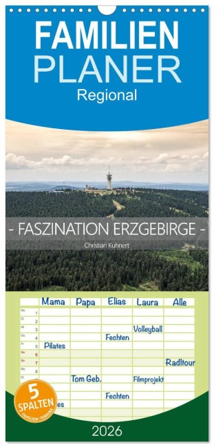 Familienplaner 2026 - Faszination Erzgebirge mit 5 Spalten (Wandkalender, 21 x 45 cm) CALVENDO - 