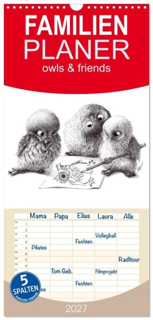 Familienplaner 2027 - owls & friends 2027 mit 5 Spalten (Wandkalender, 21 x 45 cm) CALVENDO - Stefan Kahlhammer