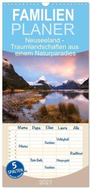Familienplaner 2027 - Neuseeland - Traumlandschaften aus einem Naturparadies mit 5 Spalten (Wandkalender, 21 x 45 cm) CALVENDO - Matteo Colombo