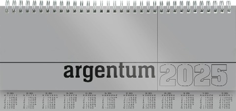 Tisch-Querkalender argentum 2025 - Büro-Planer 29,7x13,5 cm - Tisch-Kalender - 1 Woche 2 Seiten - silber - Ringbindung - Zettler - 