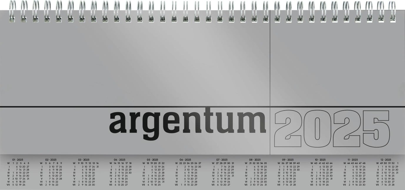 Tisch-Querkalender argentum 2025 - Büro-Planer 29,7x13,5 cm - Tisch-Kalender - 1 Woche 2 Seiten - silber - Ringbindung - Zettler - 