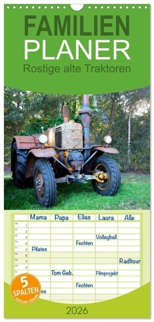 Familienplaner 2026 - Rostige alte Traktoren mit 5 Spalten (Wandkalender, 21 x 45 cm) CALVENDO - Peter Kraaibeek