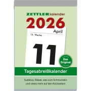 Cover-Bild zum Titel 'Tagesabreißkalender XXL 2026 - 9,9x14,3 cm - 1 Tag auf 1 Seite - mit Sudokus, Rezepten, Rätseln uvm. auf den Rückseiten - Bürokalender 313-0000' von ''