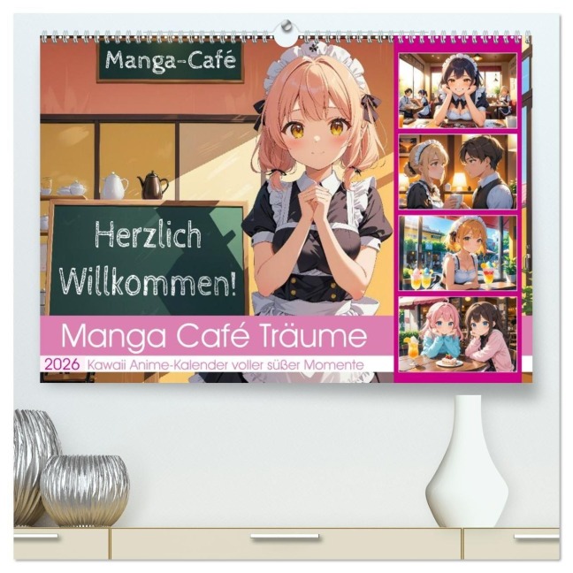 Manga Café Träume - Kawaii Anime-Kalender voller süßer Momente (hochwertiger Premium Wandkalender 2026 DIN A2 quer), Kunstdruck in Hochglanz - Mb Fotografie
