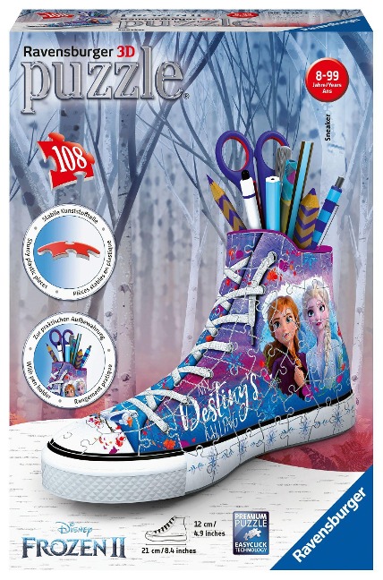 Ravensburger 3D Puzzle 12121 Sneaker Disney Frozen 2 - Praktischer Stiftehalter - 108 Teile - Schreibtisch-Organizer für Kinder ab 8 Jahren - 