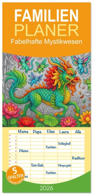 Familienplaner 2026 - Fabelhafte Mystikwesen mit 5 Spalten (Wandkalender, 21 x 45 cm) CALVENDO - Kerstin Waurick