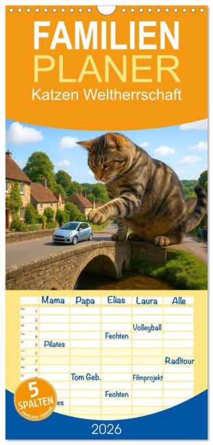 Familienplaner 2026 - Katzen Weltherrschaft mit 5 Spalten (Wandkalender, 21 x 45 cm) CALVENDO - Kerstin Waurick