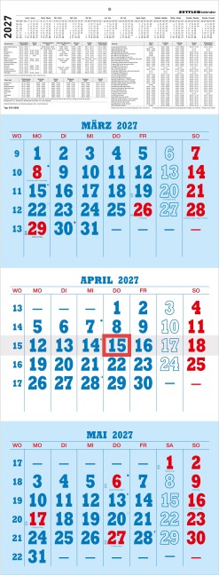 ZETTLER 3-Monatskalender blau/rot 2027 - 