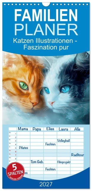 Familienplaner 2027 - Katzen Illustrationen - Faszination pur mit 5 Spalten (Wandkalender, 21 x 45 cm) CALVENDO - Liselotte Brunner-Klaus