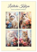 Liebliche Katzen. Anmut und Würde mit Blumen (Wandkalender 2026 DIN A2 hoch), CALVENDO Monatskalender - Rose Hurley