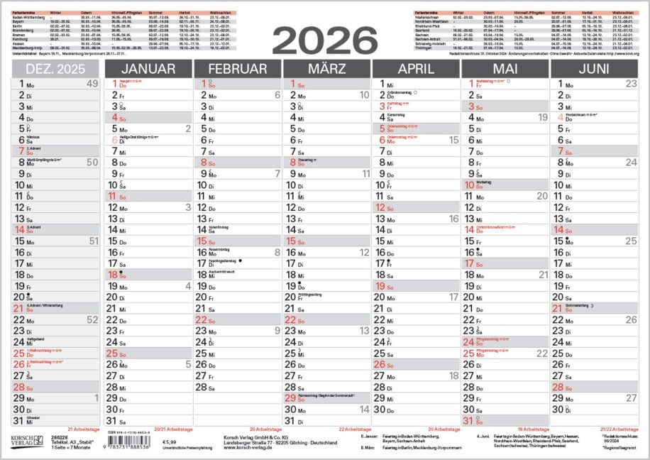 Tafelkalender A3 "Stabil" 2026 - 