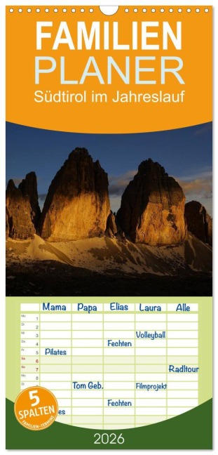 Familienplaner 2026 - Südtirol im Jahreslauf mit 5 Spalten (Wandkalender, 21 x 45 cm) CALVENDO - Piet G.